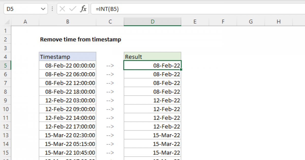 Remove time from timestamp Excel formula Exceljet